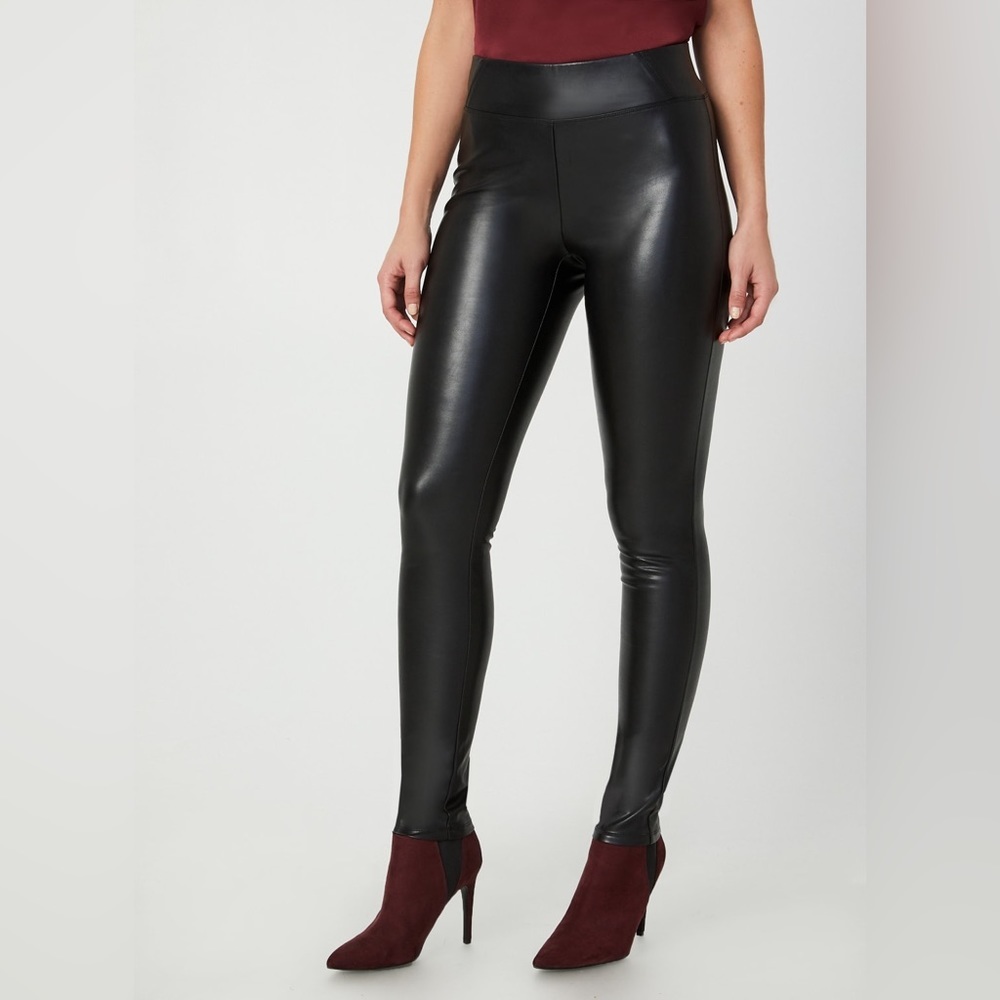 LAURA Black slip on Faux Leather Leggings